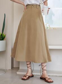 DAZY 素色高腰傘狀短裙 - 卡其色 - 查看 6