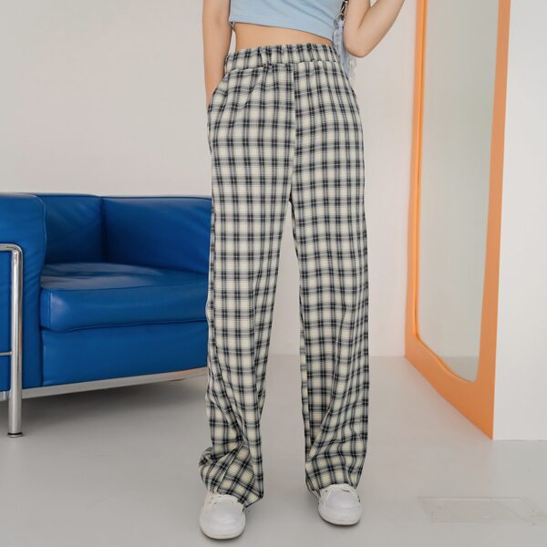 

Plaid Wide Leg Pants, Black and white