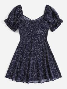 Dreamara Plus Polka Dot Flounce Sleeve Dress - Navy Blue - View 2