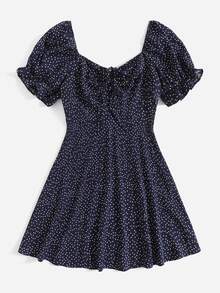 Dreamara Plus Polka Dot Flounce Sleeve Dress - Navy Blue - View 3