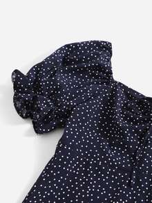 Dreamara Plus Polka Dot Flounce Sleeve Dress - Navy Blue - View 4