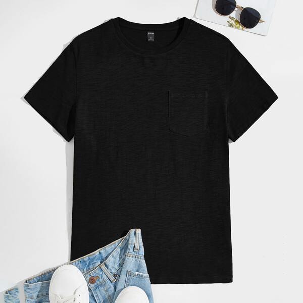 

Men 100% COTTON Patch Pocket Solid Tee, Black