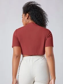 SHEIN Plus Mock-Neck Crop Top - Redwood - View 2
