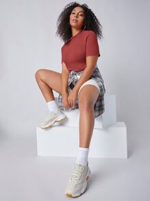 SHEIN Plus Mock-Neck Crop Top - Redwood - View 3