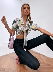 SHEIN Unity 印花蕾絲上衣 - 彩色 - 查看 4