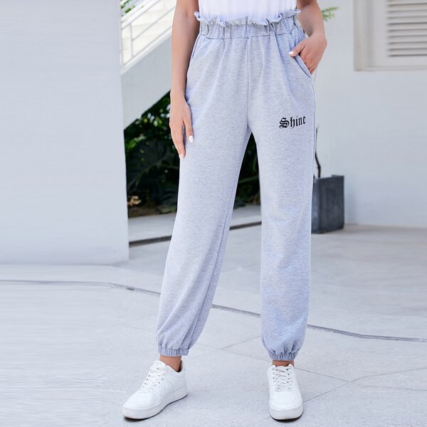 

Letter Graphic Slant Pocket Sweatpants, Grey