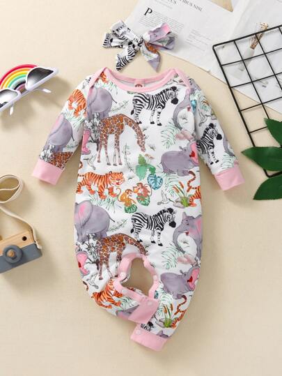 Baby Animal And Plants Print Jumpsuit