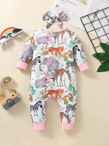 Baby Animal And Plants Print Jumpsuit - Multicolor - View 2