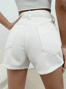 Shorts unicolor con cuenta con remache - Blanco - Ver 2