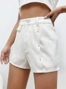 Shorts unicolor con cuenta con remache - Blanco - Ver 4