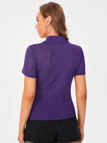 SHEIN Unity Button Front Rib-knit Tee - Violet Purple - View 2