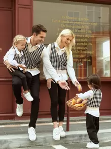 Toddler Boys Houndstooth Pattern Sweater Vest Without Shirt - Multicolor - View 1