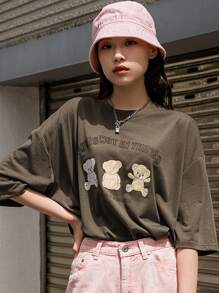 DAZY Áo thun Hoạt hình Slogan Giải trí - Màu Khaki - Xem 1