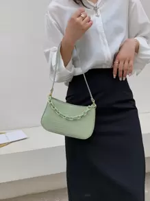 Fashionable Versatile Crocodile Embossed Solid Color Handbag & Shoulder Bag - Green - View 3