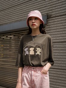 DAZY Áo thun Hoạt hình Slogan Giải trí - Màu Khaki - Xem 3