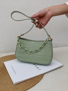 Fashionable Versatile Crocodile Embossed Solid Color Handbag & Shoulder Bag - Green - View 5