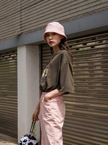 DAZY Áo thun Hoạt hình Slogan Giải trí - Màu Khaki - Xem 4