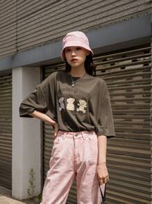 DAZY Áo thun Hoạt hình Slogan Giải trí - Màu Khaki - Xem 5