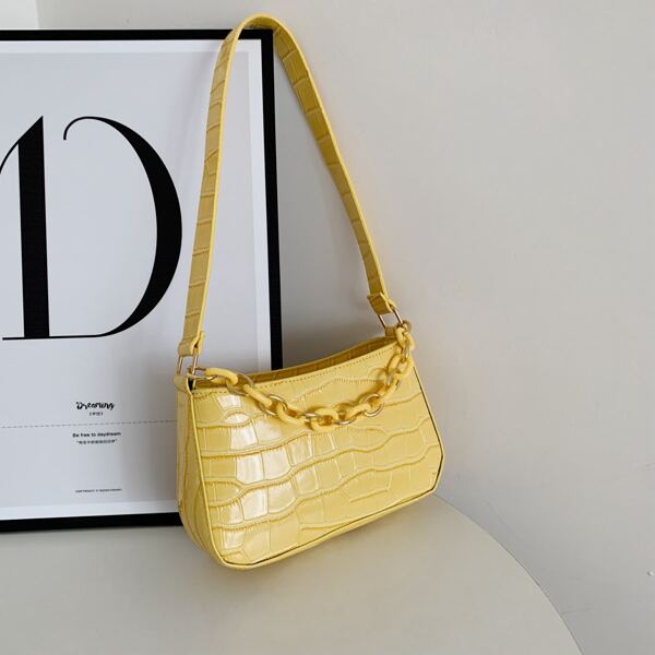 

Croc Embossed Chain Satchel Bag, Yellow