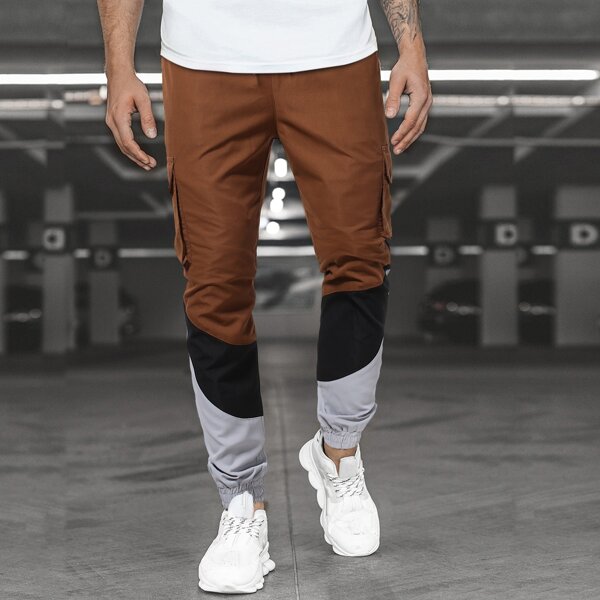 

Men Cut And Sew Dual Pockets Drawstring Waist Cargo Pants, Multicolor