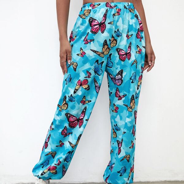 

Allover Butterfly Print Sweatpants, Blue