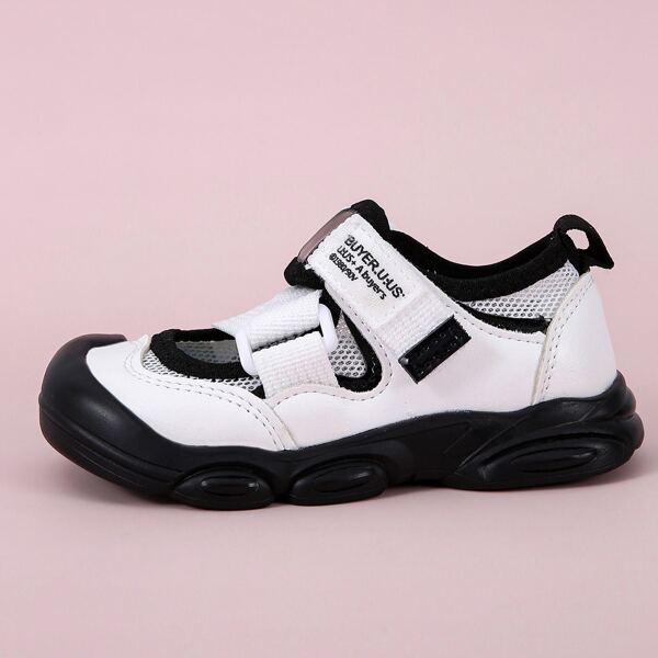 

Toddler Girls Colorblock Pattern Breathable Sport Sandals, Black and white