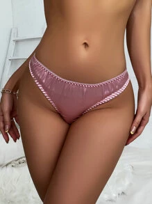 Solid Ruched Satin Panty - Pink - View 4