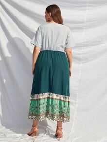 大碼撞色荷葉邊下擺連衣裙 - 彩色 - 查看 2