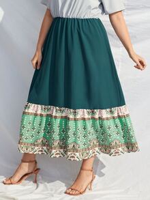 大碼撞色荷葉邊下擺連衣裙 - 彩色 - 查看 4