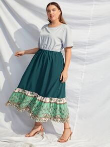 大碼撞色荷葉邊下擺連衣裙 - 彩色 - 查看 5