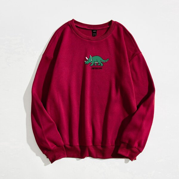

Cartoon And Letter Graphic Thermal Sweatshirt, Rose red