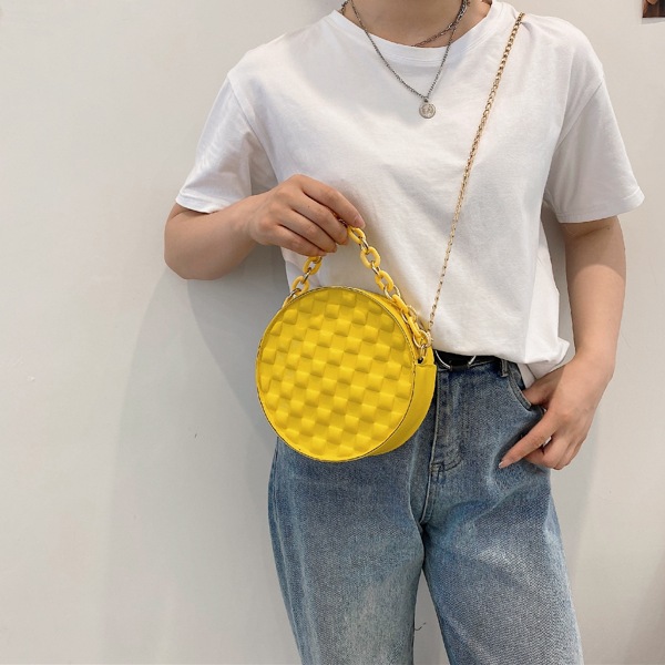 

Round Design Quilted Chain Satchel Bag, Yellow