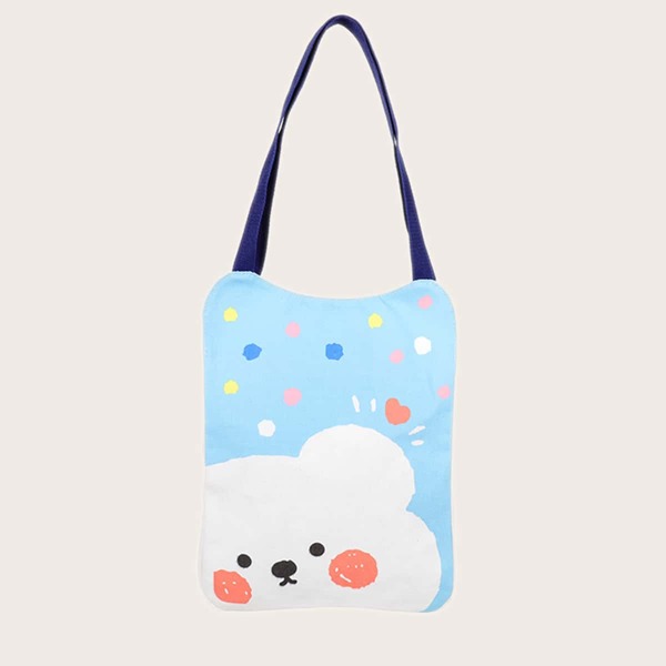 

Cartoon Graphic Tote Bag, Blue and white