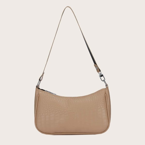 

Minimalist Croc Embossed Baguette Bag, Khaki