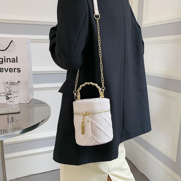 

Textured Bucket Bag, Beige