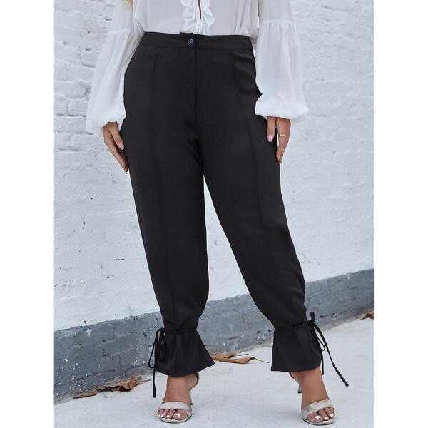 

Plus Knot Detail High Waist Pants, Black