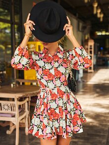 SHEIN Unity 印花腰帶襯衫洋裝 - 彩色 - 查看 3