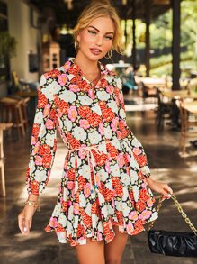 SHEIN Unity 印花腰帶襯衫洋裝 - 彩色 - 查看 5