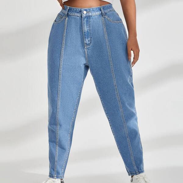

Plus Slant Pocket Mom Fit Jeans, Medium wash