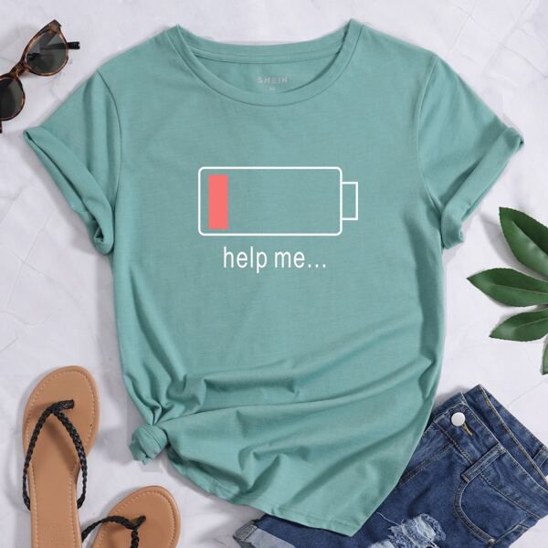 

Slogan Graphic Short Sleeve Tee, Cadet blue