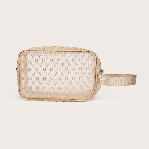 

Letter Graphic Mesh Makeup Bag, Gold