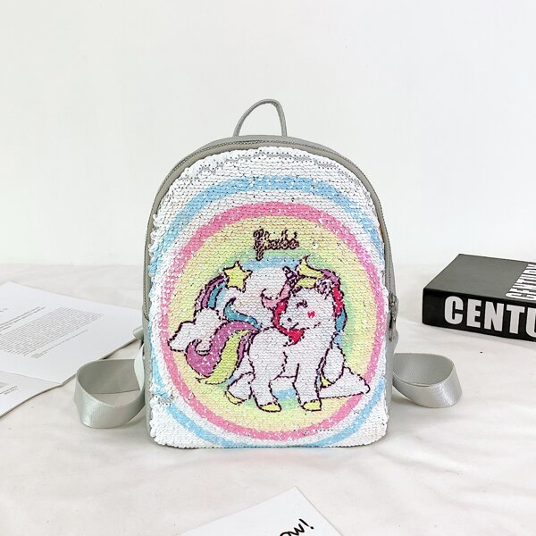 

Girls Cartoon Graphic Sequin Backpack, Multicolor