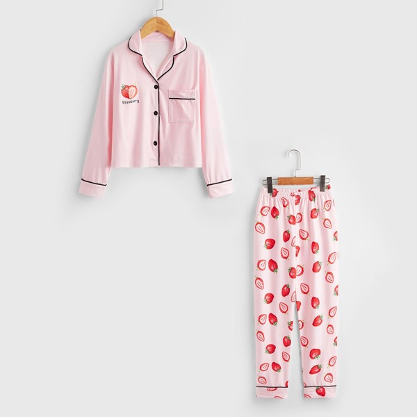 

для девочек Пижама с принтом клубники, Нежний розовый
