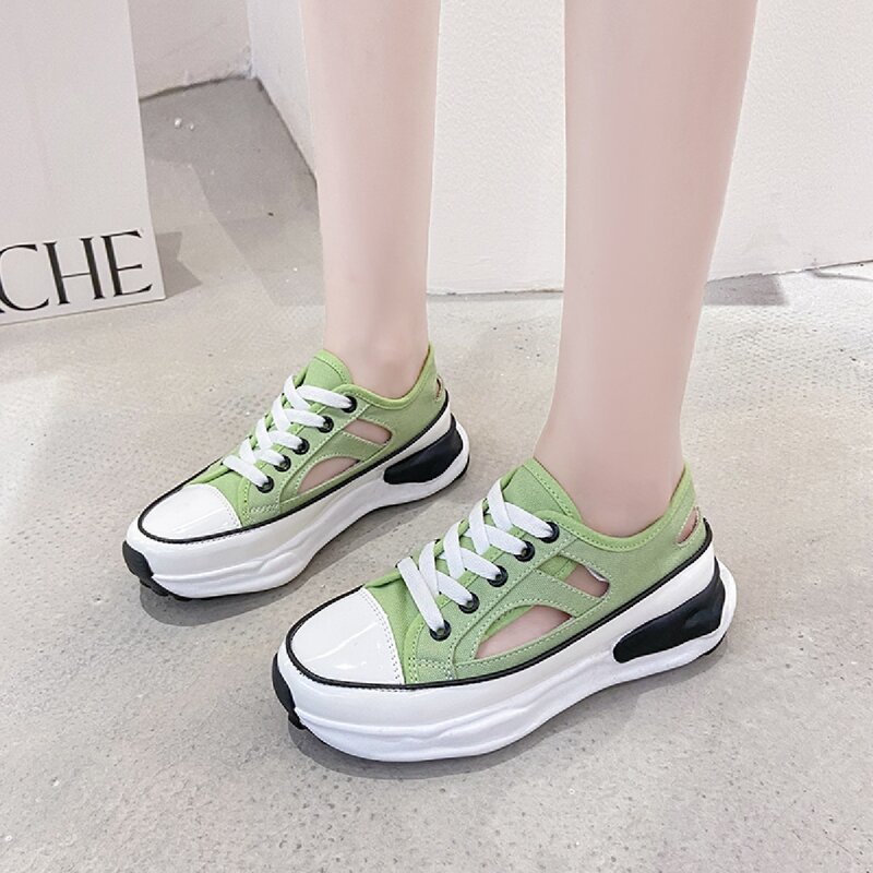 

Hollow Out Lace-up Front Sneakers, Green