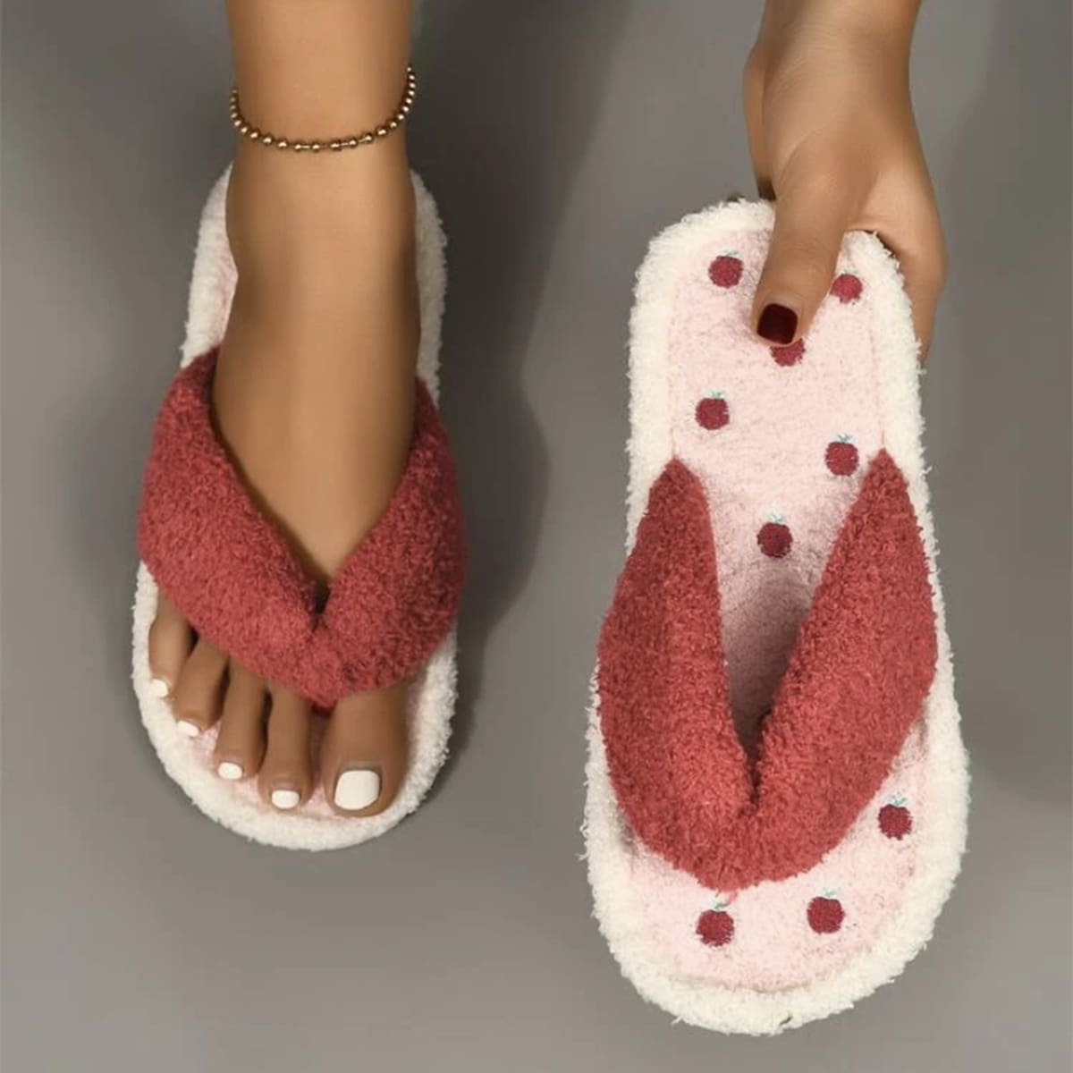 

Fluffy Thong Sandals, Red