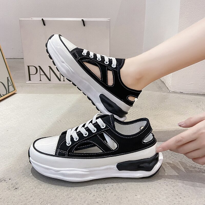 

Hollow Out Lace-up Front Sneakers, Black