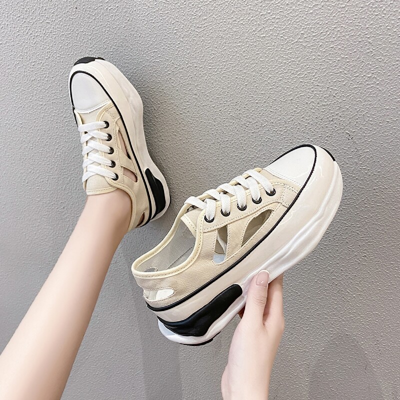 

Hollow Out Lace-up Front Sneakers, Beige
