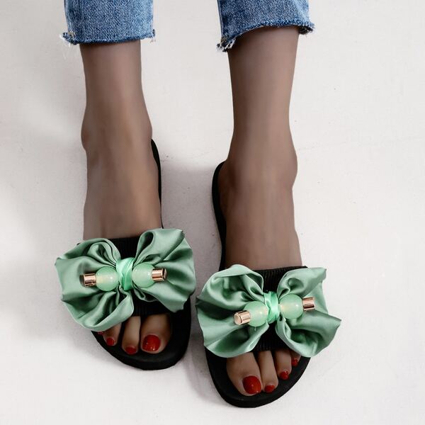

Bow & Beaded Decor Slides, Green