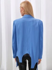 SHEIN Unity 双排扣不对称下摆西装外套 - 藍色 - 查看 2