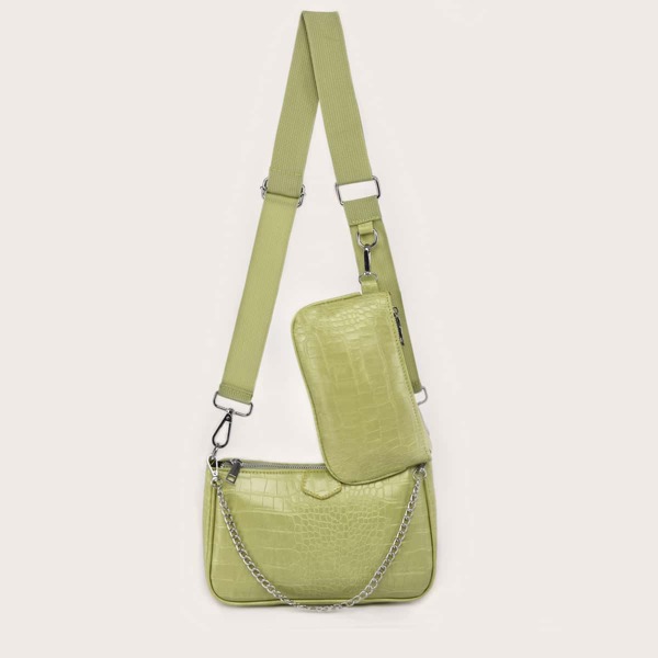 

Croc Embossed Baguette Bag With Purse, Green